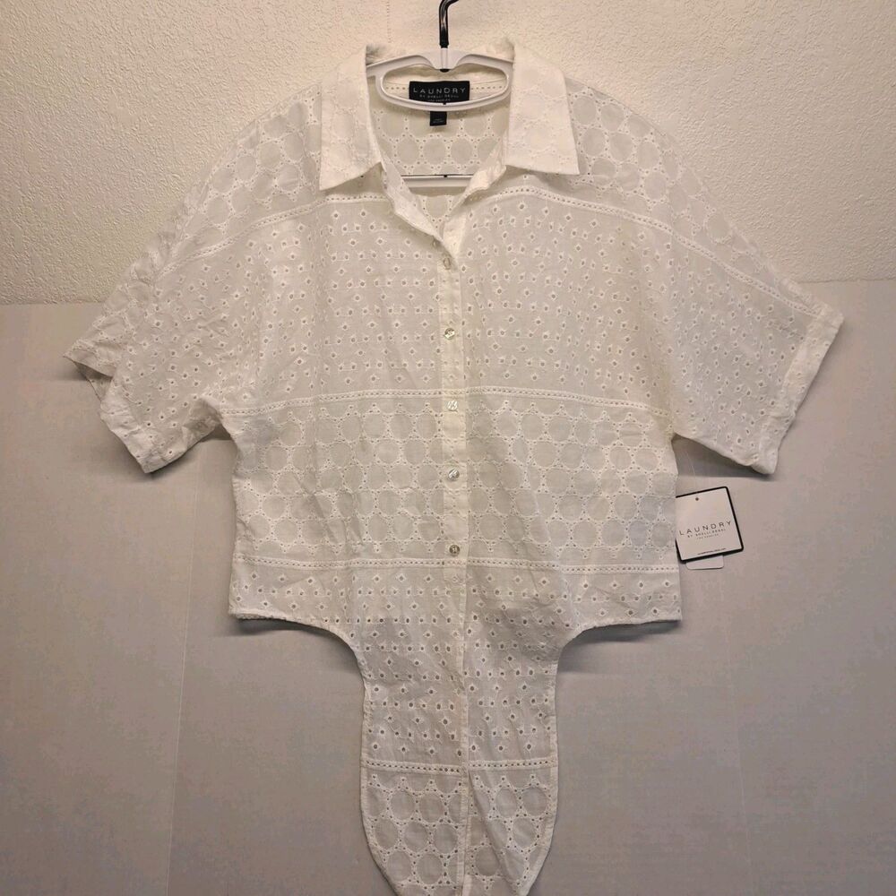 Laundry By Shelli Segal Eyelet Tie-Front Button-up Women's S